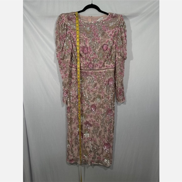 NWT‎ $498 Mac Duggal [ 12 ] Sequined Puff Sleeve High Neck Dress Rose Pink - Picture 6 of 16